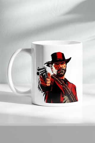 Rdr2, Red Dead Redemption 2 - Tasarım Baskılı Kahve Kupası Hediye Porselen Kupa Beyaz
