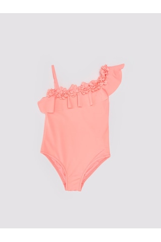 Deep Beach Pembe Çiçek Detaylı Kız Çocuk Mayo Pembe