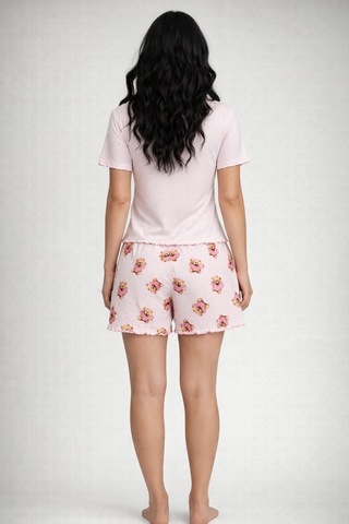 Kadın 01591 Kaşkorse Şortlu Pijama Takımı Pembe