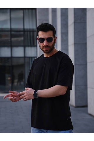 Erkek Oversize Tişört Siyah Siyah