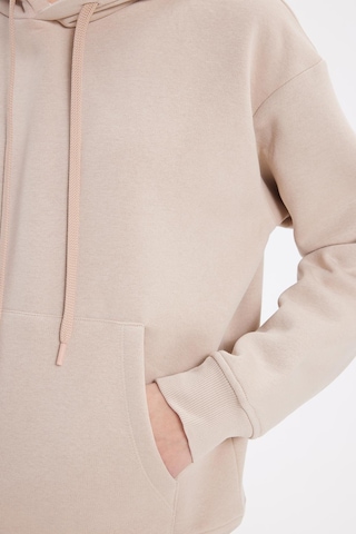 Tudors Kadın Oversize Geniş Kesim Pamuklu Yumuşak Dokulu İçi Polarlı Basic Bej Kapüşonlu Sweatshirt-42080 Bej
