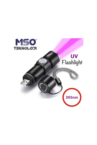 MSO Ultraviyole USB Şarjlı 365nm & 395nm Değerli Taş & Epoksi Led Fener Siyah