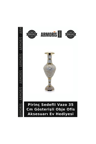 Pirinç Sedefli Vazo 35 Cm Gösterişli Obje Ofis Aksesuarı Ev Hediyesi Diğer