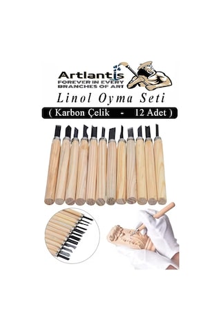 Linol Oyma Seti 12 Parça 1 Paket Linol Oyma Kesme Bıçak Seti 12 Bıçaklı Linolyum Baskı Ahşap Saplı
