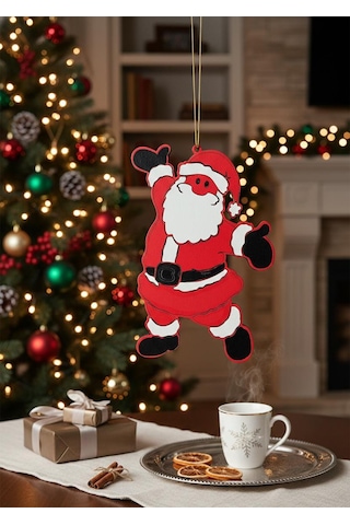 Lazer Kesim Ahşap Noel Baba Süsü 13 CM