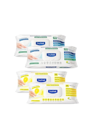 Deep Fresh Yüzey Temizlik Havlusu 100 Lü Normal Ve Limonlu 4 Lü Karma Paket beyaz
