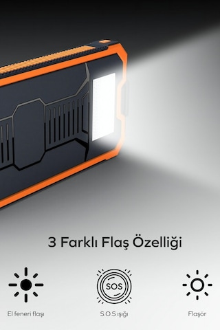 Deji Güneş Enerjili Solar 10000 mAh Led Işıklı Taşınabilir Şarj Cihazı Powerbank Yeşil