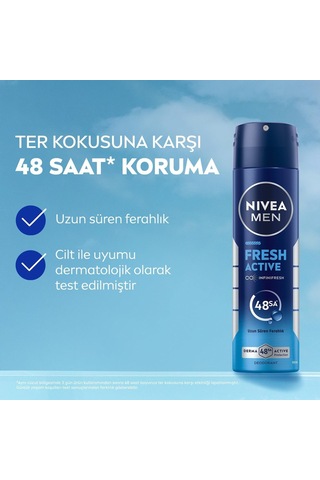 Erkek Sprey Deodorant Fresh Active 150 Ml,ter Kokusuna Karşı 48 Saat Koruma,okyanus Özleri,uzun Süren Ferahlık,alüminyum İçermeyen Formül 2 Paketi