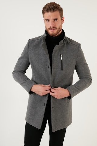 Buratti Slim Fit Düğmeli Dik Yaka Kaşe Erkek Kaban 5840099 Açık Gri