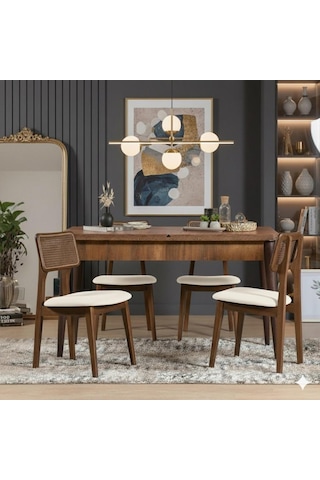 Marel 4 Kişilik Açılır Yemek Masası Takımı Modern Ve Şık Tasarım Ceviz Beyaz