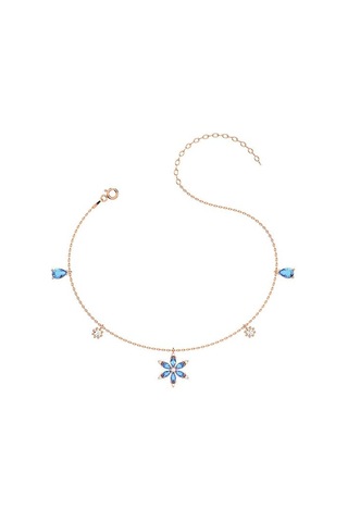 İndigo Takı Aqua Taşlı Lotus Çiçeği Rose Gümüş Halhal Çok Renkli