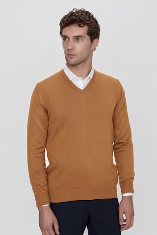 Morven Basic Dinamik Fit Rahat Kesim V Yaka Triko Kazak 99kc017004408 Camel
