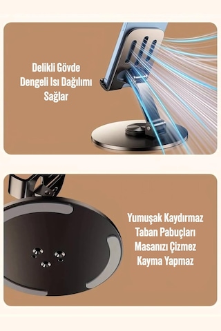 Lexroo Yüksek Kalite Metal Katlanabilir 360 Dönen Ayarlı Telefon Tutucu Masaüstü Telefon Tablet Diğer