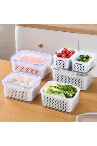 Fochsia 9 Parça Bpa İçermeyen Plastik Gıda Saklama Kabı Seti Assorted Varieties 3 Kutu 3 Süzgeç 3 Kapak Dondurucuya Uygun Sızdırmaz Acı Kahverengi