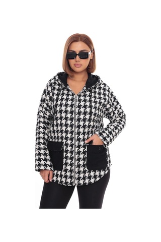 Lady Majestic Büyük Beden Kapüşonlu Fermuarlı Sweatshirt Hırka 44-58 Beden Beyaz