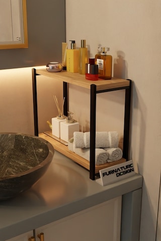 Banyo Düzenleyici 2 Raflı Metal Masa Üstü Organizer Atlantik Çam