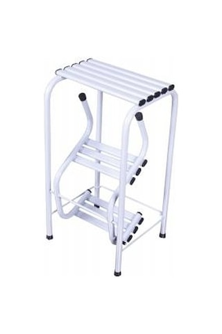 Metal Tabure Merdiven 3 Basamaklı Beyaz Renk Tabureli Merdiven