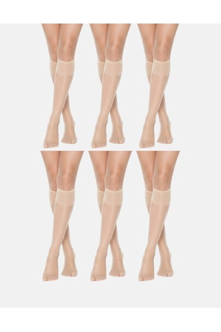 Alya Underwear Kadın Parlak Diz Altı Çorap 15 Denye, İnce Fit - 6'lı Paket Açık Ten 51 6'lı