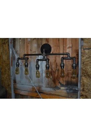 6'lı Borulardan Duvar Lambası Hediyelik Duvar Apliği Vintage Siyah