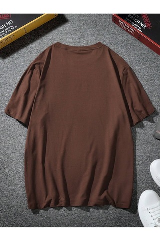 Üçgen Dağ T-shirt - Kahverengi Baskılı Oversize Bisiklet Yaka Kısa Kol Tişört Kahverengi