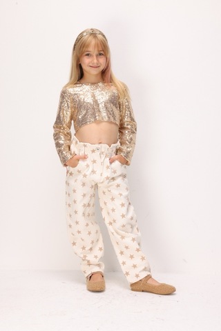 Le Mabelle Bej Yıldız Desenli Kız Çocuk Gabardin Pantolon - Prunella Bej