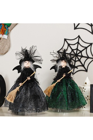 Cadı Bebek Dekorasyonu Büyülü Hayaletsiz Cadı Bebeği Cadılar Bayramı Yeşil