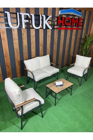 Ard & Garden Linda 211 Sehpalı Krem Fermuarlı Bahçe Balkon Takımı, Cafe, Salon - Metal Kanepe Koltuk Takımı Krem