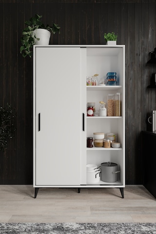 Lisa Sürgülü Çok Amaçlı Kiler Dolabı Tamamı Mdf 6 Raflı Beyaz Beyaz