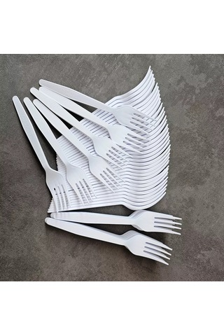Klık-pıknık 50 Adet Tek Kullanımlık Mısır Nişastalı Çatal Beyaz Renkli 234548946 100 adet