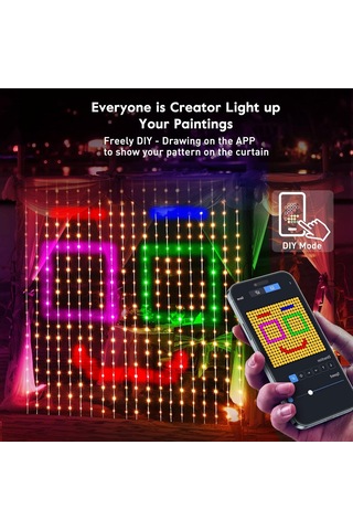 2x2metre Akıllı Perde Led Işık Animasyonlu Telefondan Kontrollü