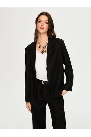 Faik Sönmez %100 Keten Astarsız Kadın Blazer Ceket Us26ckt015 Siyah