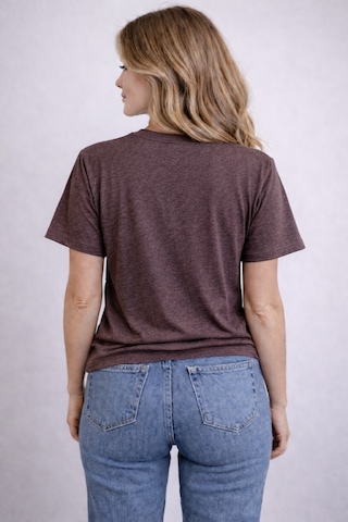 Herkesemoda Paris France Baskı Detaylı Basic T-shirt Kahverengi