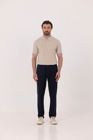 Sabri Özel Lacivert Yanı Lastikli Köprülü Kemerli Slim Fit Jogger Pantolon
