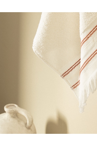 Madame Coco Clarna %100 Pamuk Yüz Havlusu - Beyaz/kiremit 8684427204450 Çok Renkli