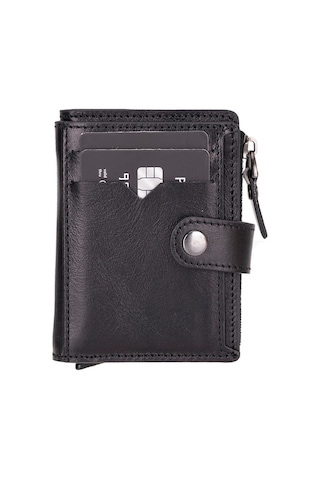 Rodos Hakiki Deri, El Yapımı, Pop-up Kartlık Cüzdan, Parlak Siyah Siyah