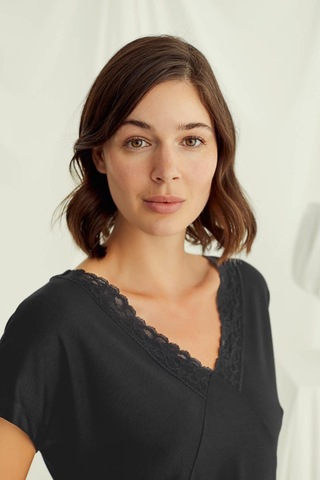 Monamise 18496 Kadın V Yaka Kısa Kollu Şortlu Pijama Takımı-siyah Siyah