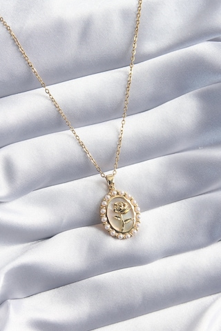 316l Çelik Gold Renk Gül Model İnci Detay Kadın Kolye - Tj-bko8094 Çok renkli