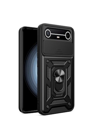 Tecno Spark Slim 5g /pova Slim Uyumlu Kamera Korumalı Sürgülü Yüzüklü Standlı Kapak Siyah