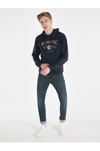 Colin's Colins Regular Fit Baskılı Kapüşonlu Lacivert Erkek Sweatshirt Lacivert