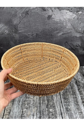 Büyük Boy Yuvarlak Hasır Servis Sunumluk Sepet Organizer Düzenley