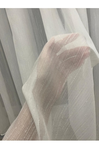 Venedik Armürlü Modern Şık Ekru Gümüş Simli Tül Perde 1/2,5 Orta Normal Pileli Ekru-gümüş