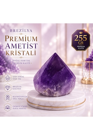 Premium Brezilya Ametist Kristali Doğal Faset Kesim Dekoratif Kristal Taş 255 Gr