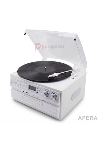 Nostaljik Ahşap Pikap Bluetooth Cd Ve Radyolu Adaptörle Çalışır Tüm Plaklara Uyumlu Müzik Seti Kn-140 Beyaz