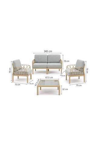 Velora 2+1+1 Modüler Bahçe Oturma Grubu Fiberglas Takviyeli Cam Sehpalı Koltuk Takımı Bej - Krem