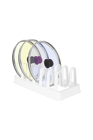 Orret Home Plastik 6 Bölmeli Tencere Kapağı Ve Tabak Düzenleyici Organizer, Dolap İçi Ve Tezgah Üstü Kapak Organizeri, Mutfakta Düzen Sağlayan Çok Yönlü Depolama Çözümü Açık Bej