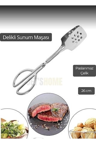 Salata Maşası Paslanmaz Çelik Maşa Delikli Barbekü Maşası 26 Cm