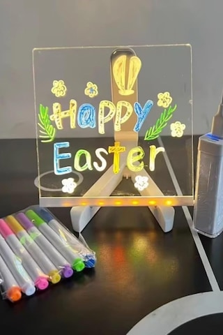 Lexroo Led Işıklı Kendiliğinden Renkli Fosforlu Kalemli Kare Yazı Panosu 20x20 Cm Çok Renkli
