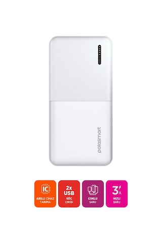 Polosmart Pbs151 Taşınabilir 20.000mah 2 Usb 1 Pd Çıkışlı 20w Powerbank Beyaz Beyaz