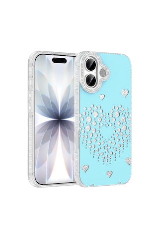 Apple iPhone Uyumlu 16 Kılıf Damla Taşlı Zore Rivas Sert Pc Kapak - Mavi