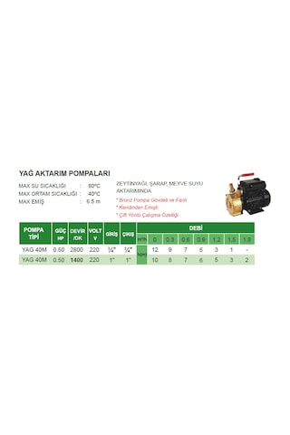 Atlantis Yag 40m 0.50 Hp 220v Yağ Aktarım Pompaları 1400 D/d